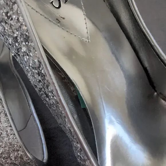 Guess Silver Metallic Glitter Pointed Toe High Heel Stilettos Women's shoe 8 - Picture 6 of 10